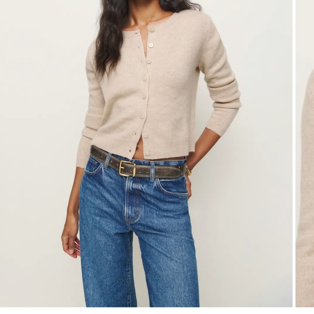Reformation Clara Cashmere Crew Cardigan Natural - Size M